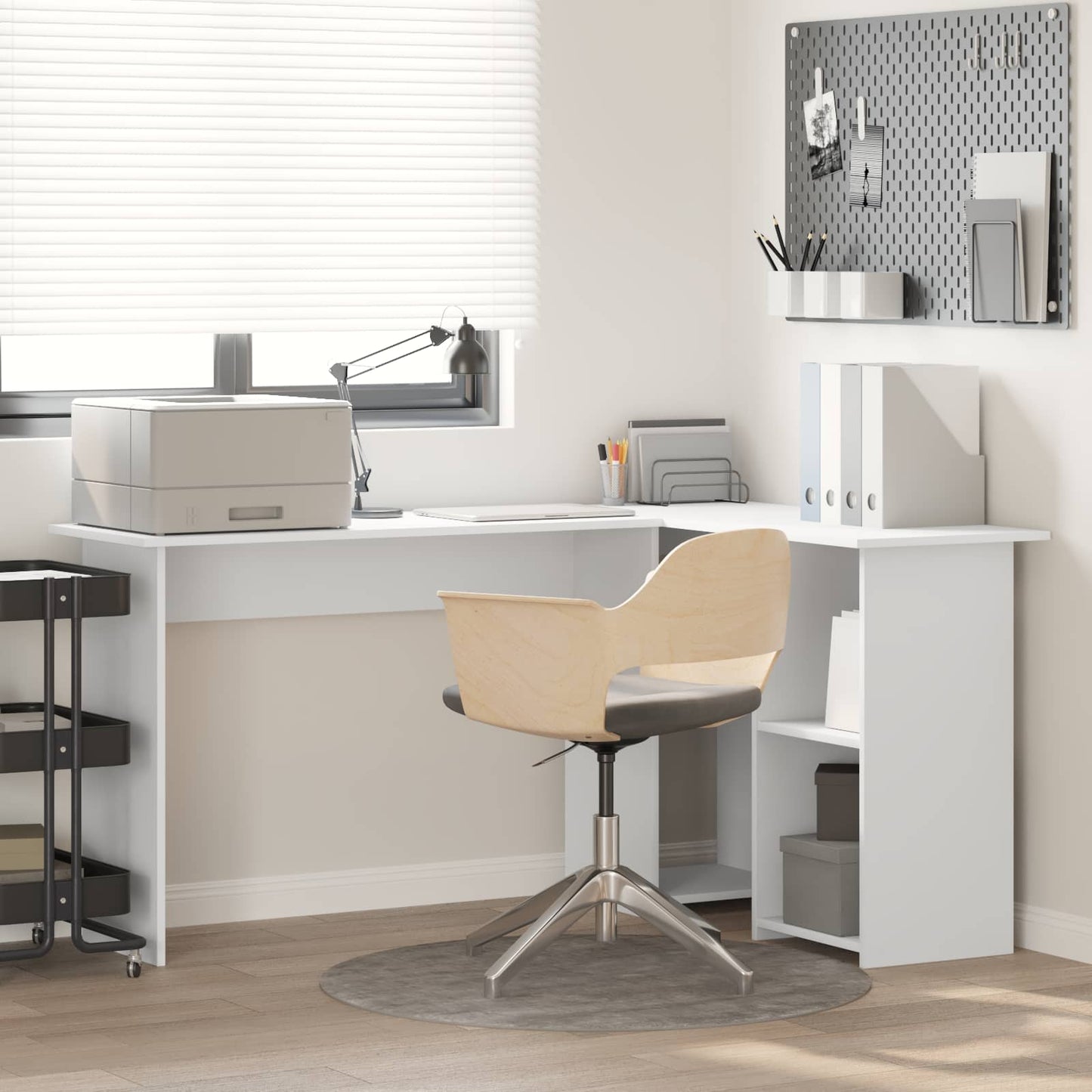 Desk White Engineered Wood 142 x 102 x 73 cm