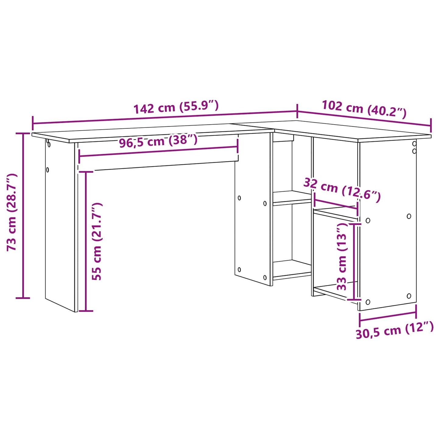 Desk with Shelf White 142 x 102 x 73 cm Engineered Wood