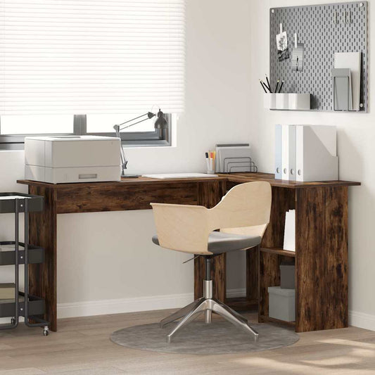 vidaXL Desk with Shelf Smoked oak 142 x 102 x 73 cm Engineered wood