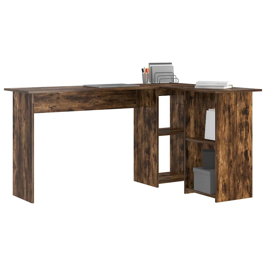 vidaXL Desk with Shelf Smoked oak 142 x 102 x 73 cm Engineered wood