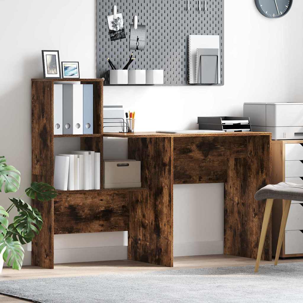 Desk Smoked Oak 131.5 x 50 x 106.5 cm Engineered Wood