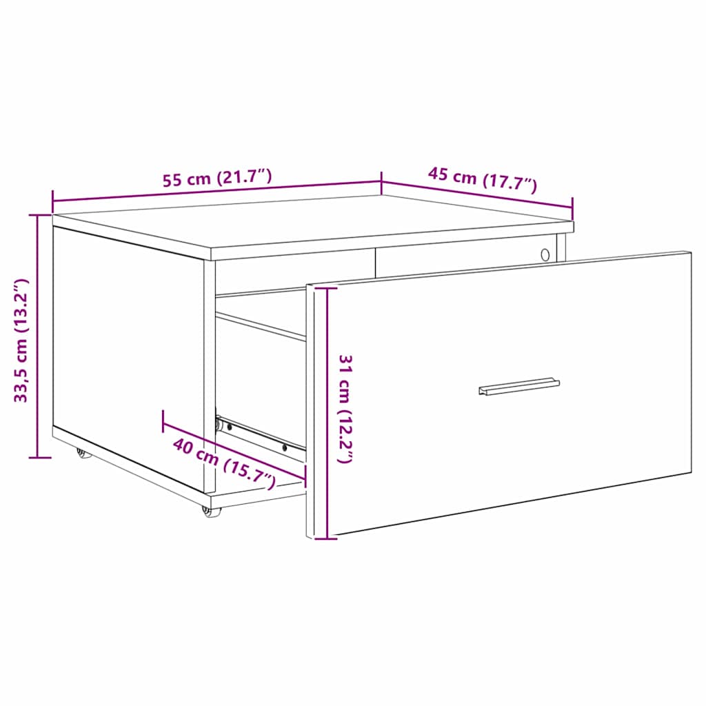 Drawer Cabinet with Wheel White 55 x 45 x 31 cm