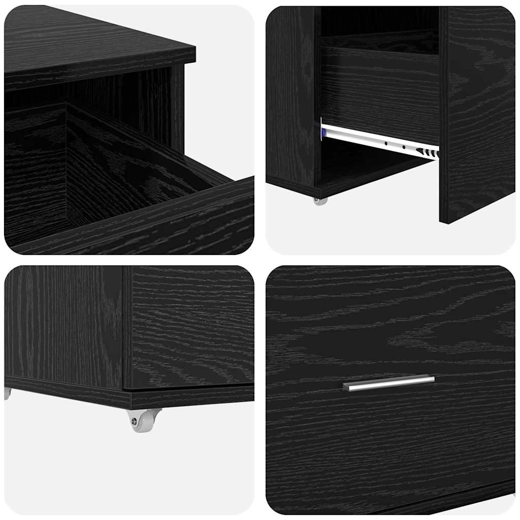 Drawer Cabinet with Wheel Black Oak 55 x 45 x 31 cm