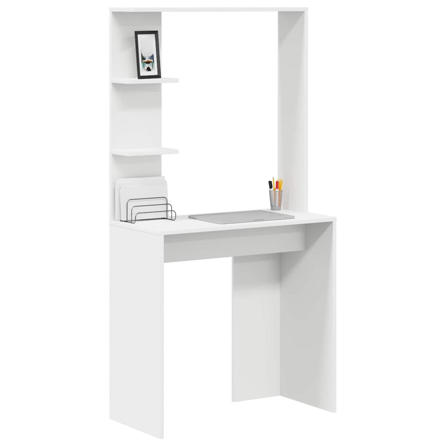 Desk with Shelf White 78.5 x 37 x 154.5 cm Engineered Wood