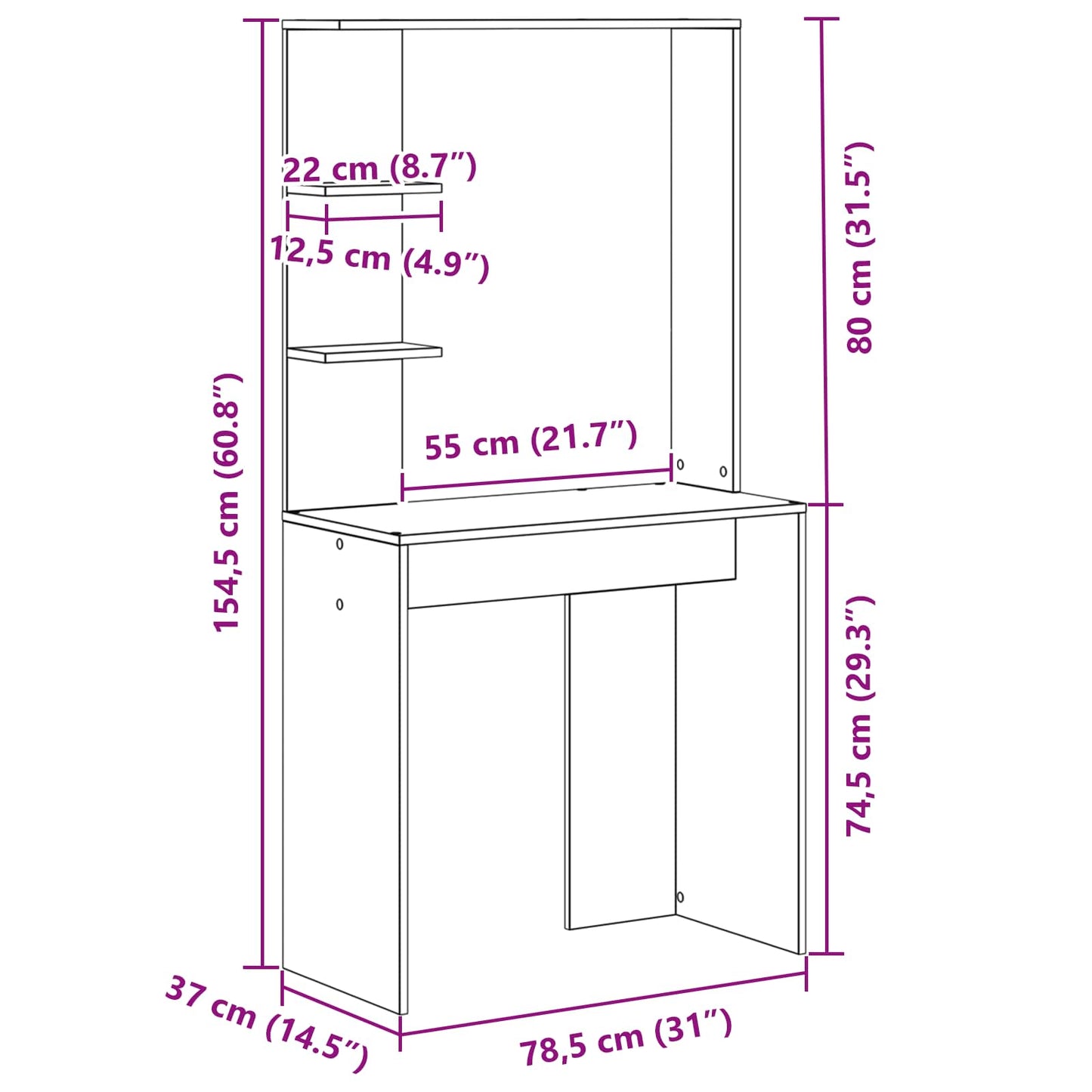 Desk White Engineered Wood 78.5 x 37 x 154.5 cm