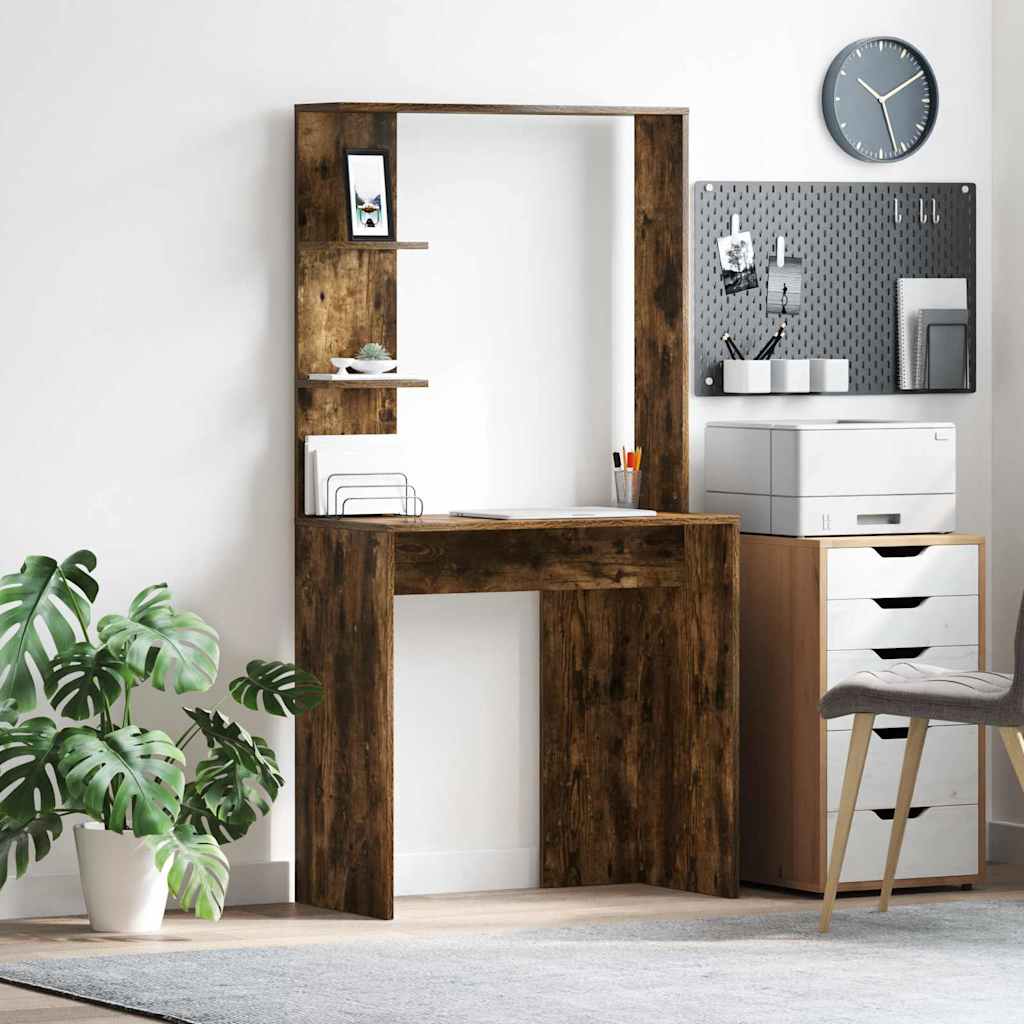 Desk with Shelf Smoked Oak 78.5 x 37 x 154.5 cm Engineered Wood