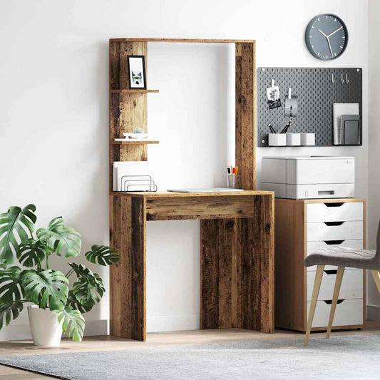 vidaXL Desk with Shelf Old wood 78.5 x 37 x 154.5 cm Engineered wood