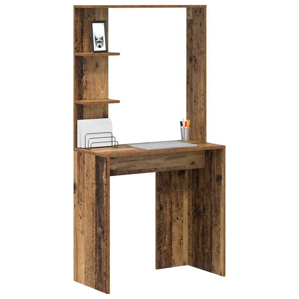 vidaXL Desk with Shelf Old wood 78.5 x 37 x 154.5 cm Engineered wood