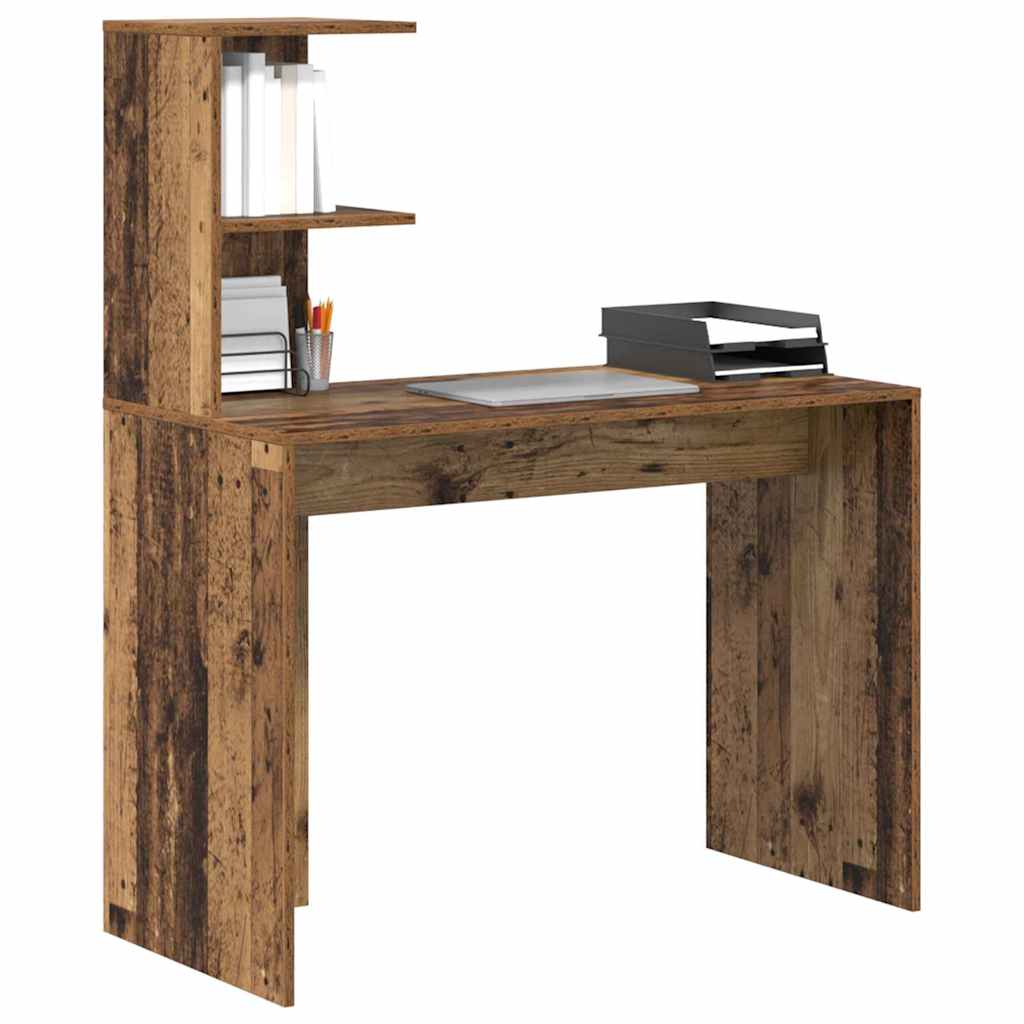 vidaXL Desk with Shelf Old wood 102 x 50 x 124 cm Engineered wood