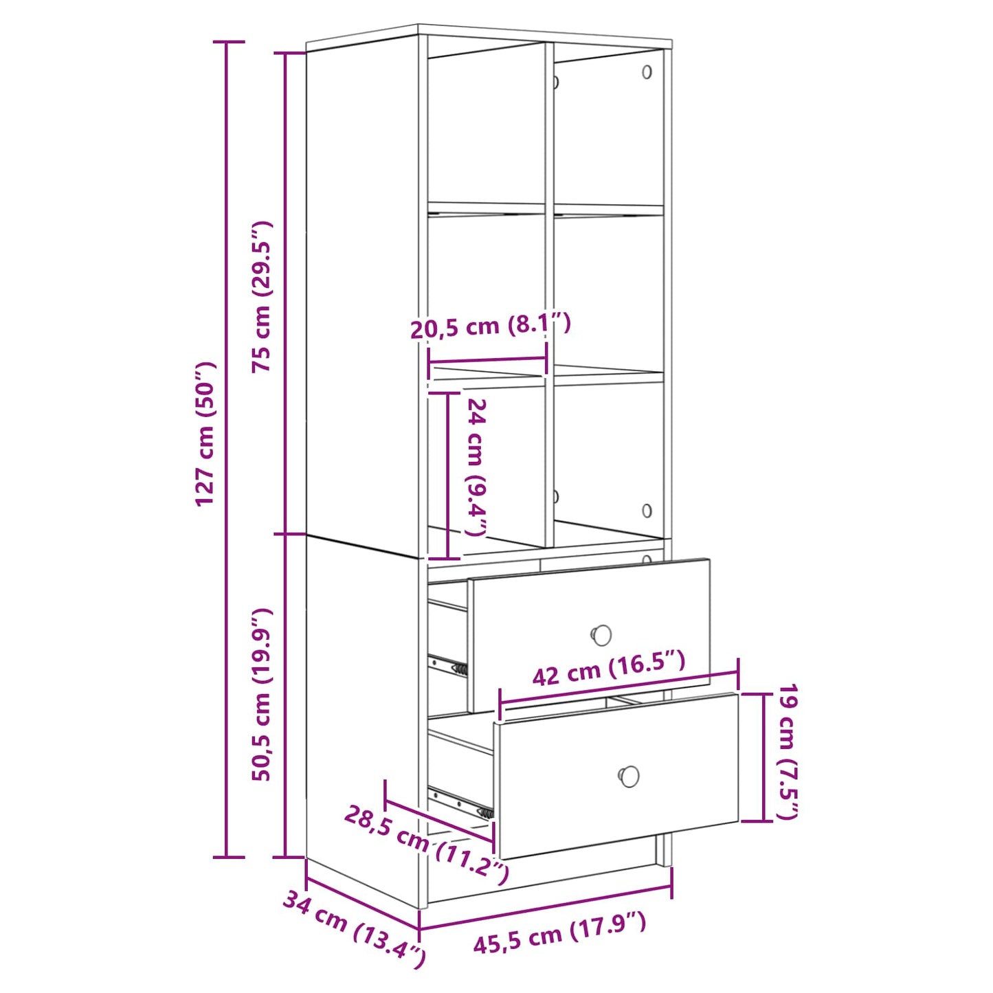 Highboard with Drawer Smoked Oak 45.5 x 34 x 127 cm