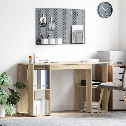 Desk with Shelf Sonoma Oak 130 x 50.5 x 75 cm Engineered Wood