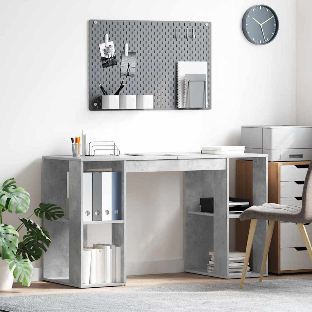 vidaXL Desk with Storage with Shelf Concrete grey 130 x 50.5 x 75 cm