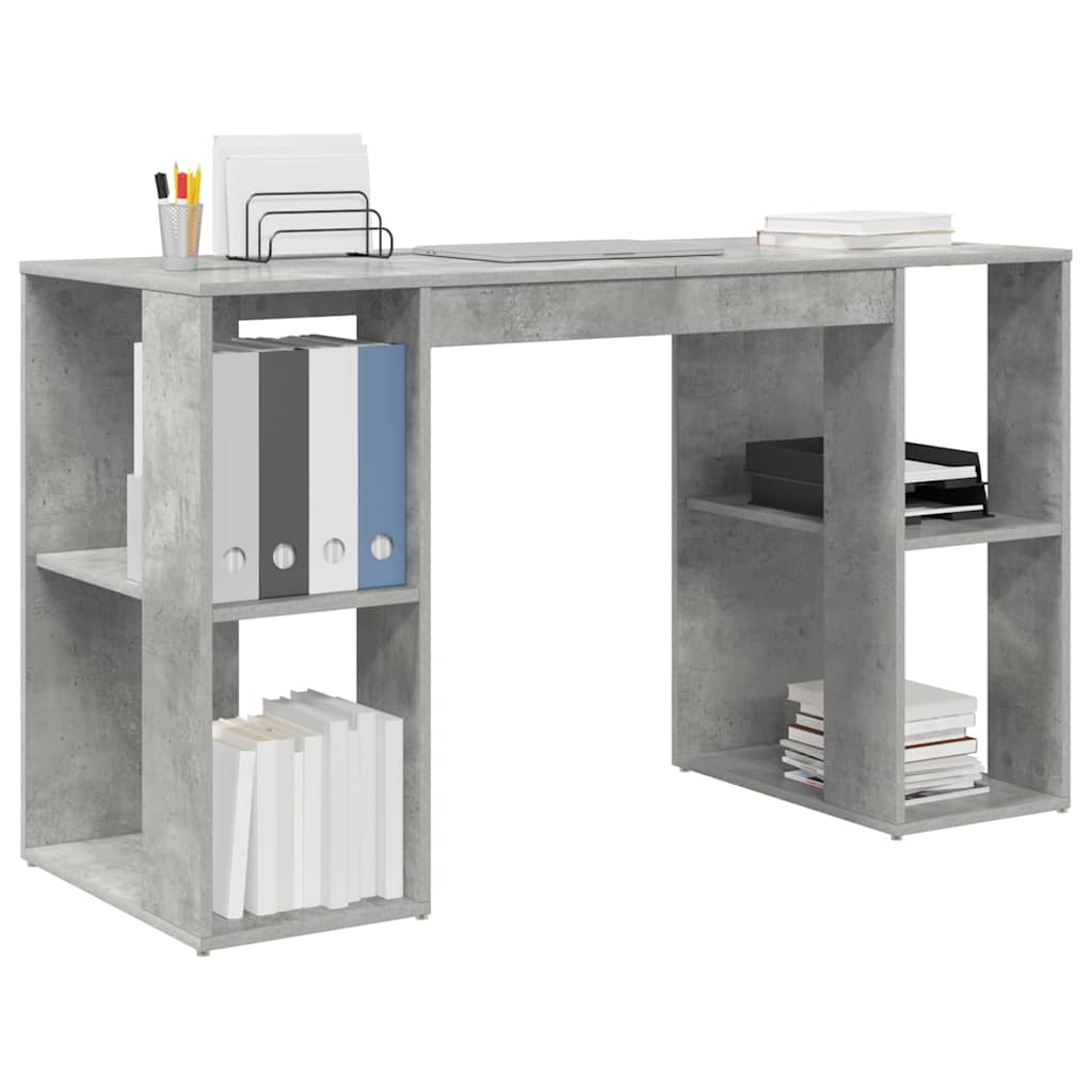 vidaXL Desk with Storage with Shelf Concrete grey 130 x 50.5 x 75 cm