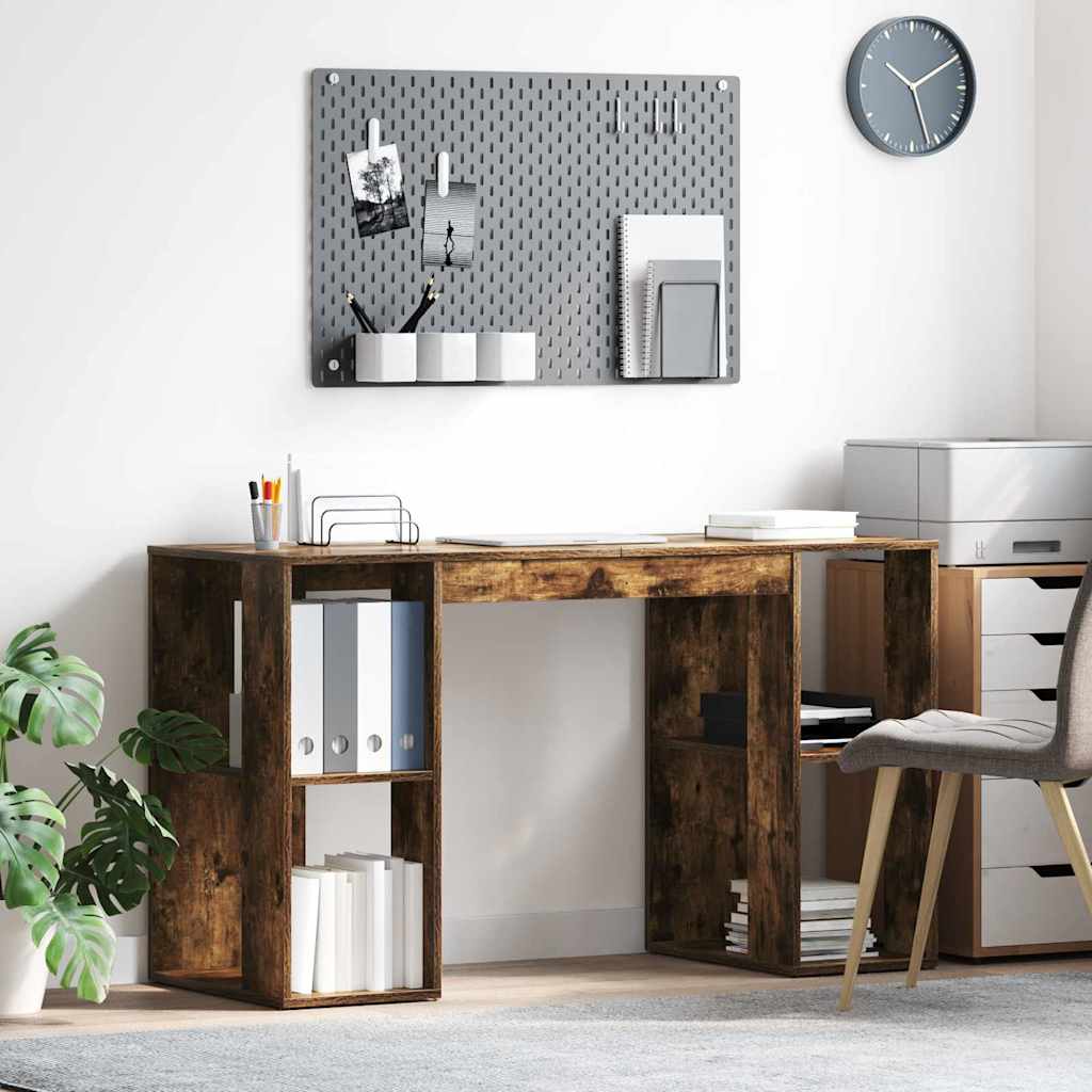 Desk with Shelf Smoked Oak 130 x 50.5 x 75 cm Engineered Wood