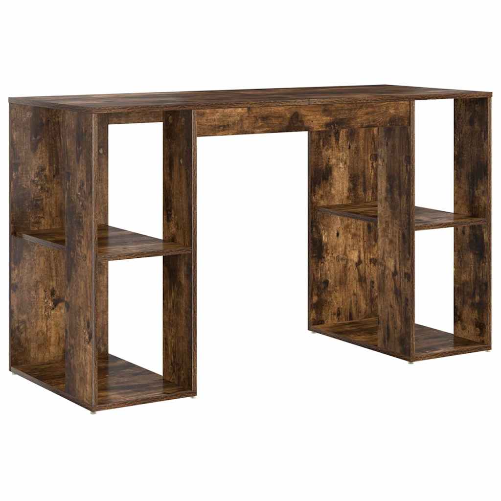 Desk with Shelf Smoked Oak 130 x 50.5 x 75 cm Engineered Wood
