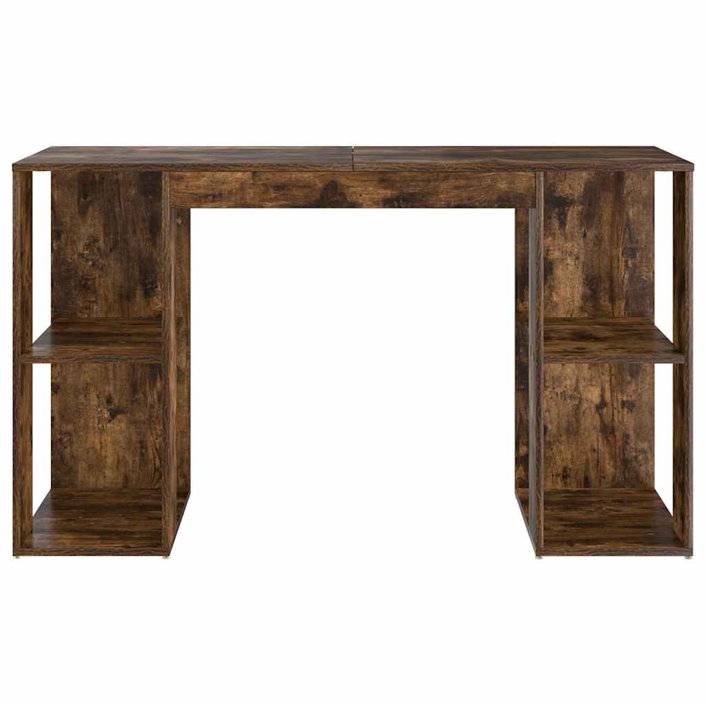 Desk with Shelf Smoked Oak 130 x 50.5 x 75 cm Engineered Wood