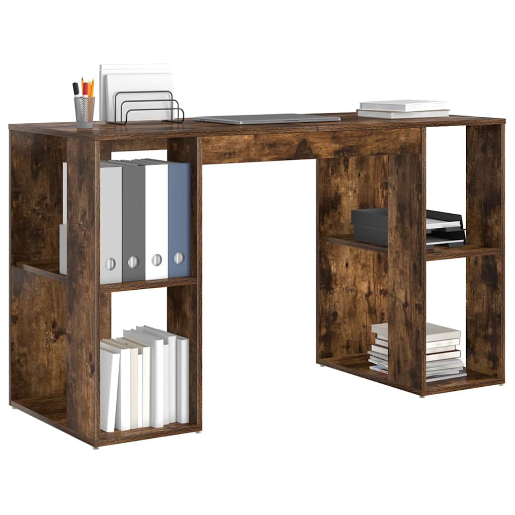 Desk with Shelf Smoked Oak 130 x 50.5 x 75 cm Engineered Wood