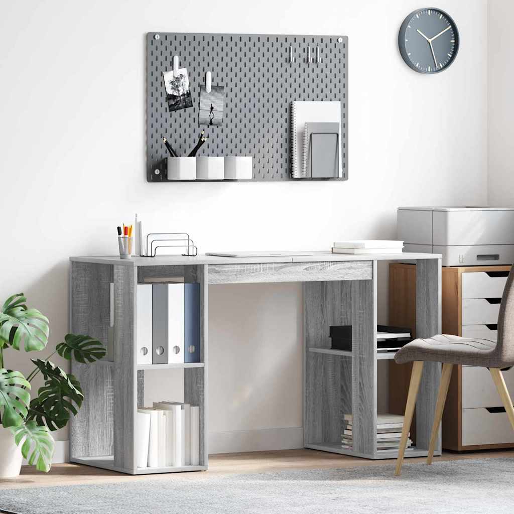 vidaXL Desk with Storage with Shelf Grey Sonoma 130 x 50.5 x 75 cm