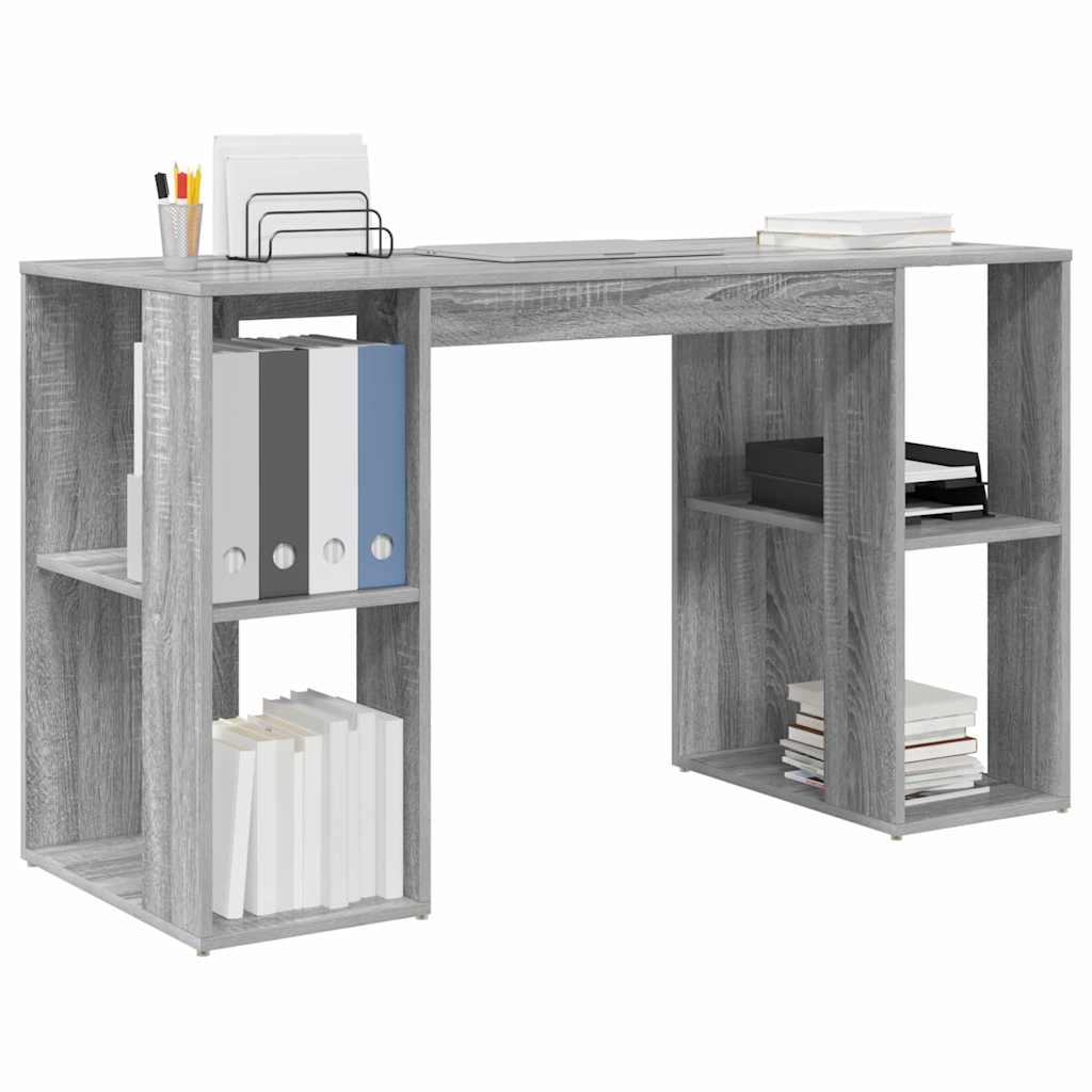 vidaXL Desk with Storage with Shelf Grey Sonoma 130 x 50.5 x 75 cm