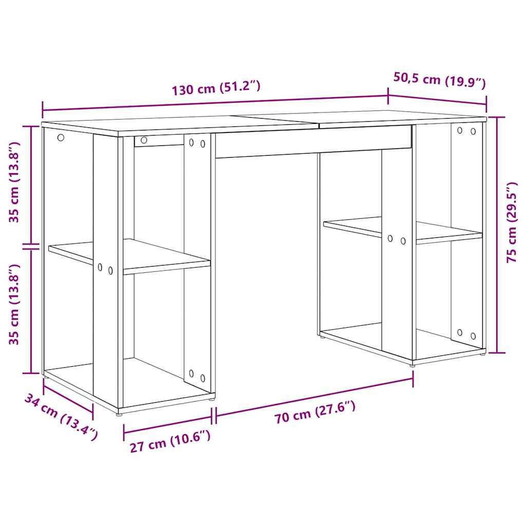 vidaXL Desk with Storage with Shelf Grey Sonoma 130 x 50.5 x 75 cm