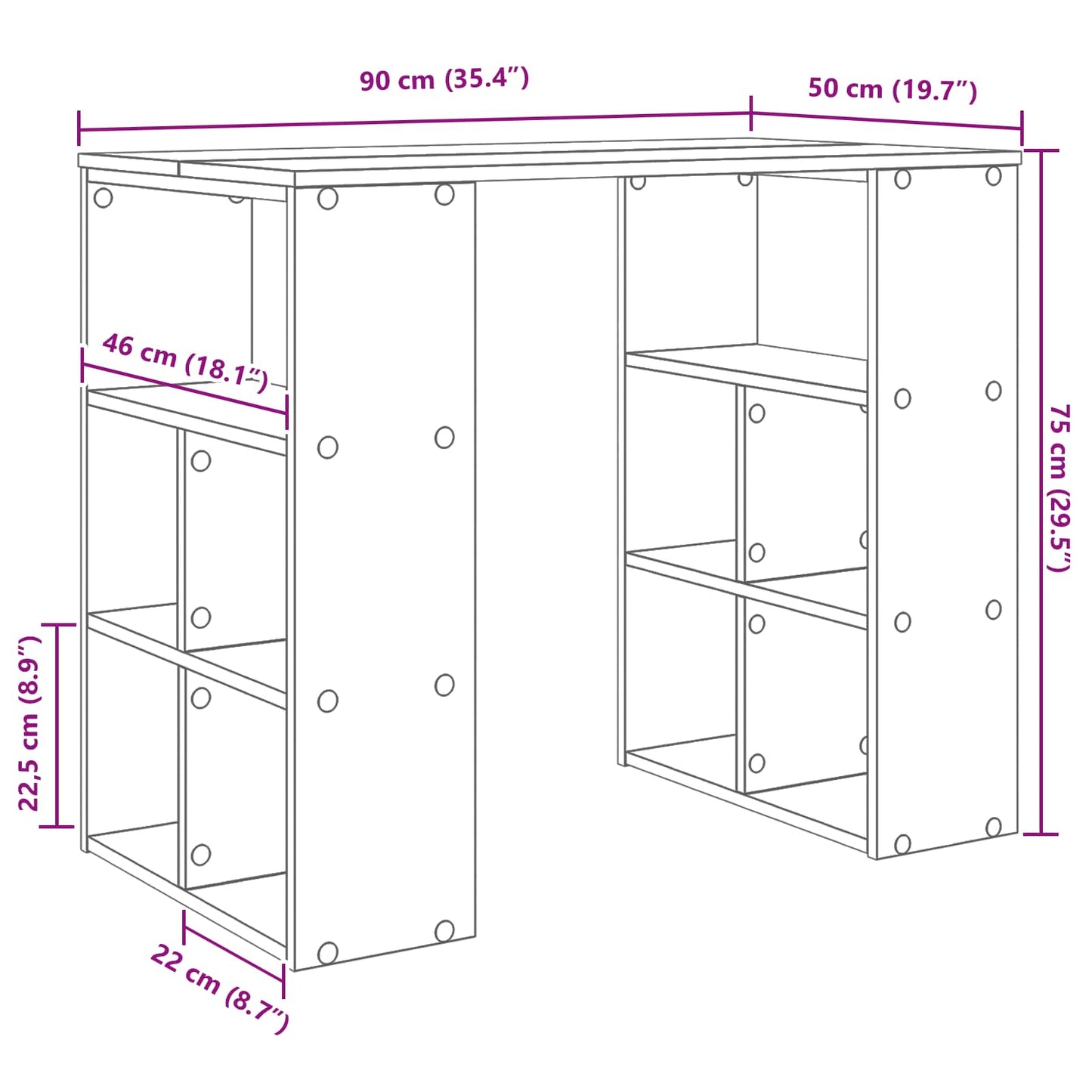 Desk with Shelf White 90 x 50 x 75 cm Engineered Wood