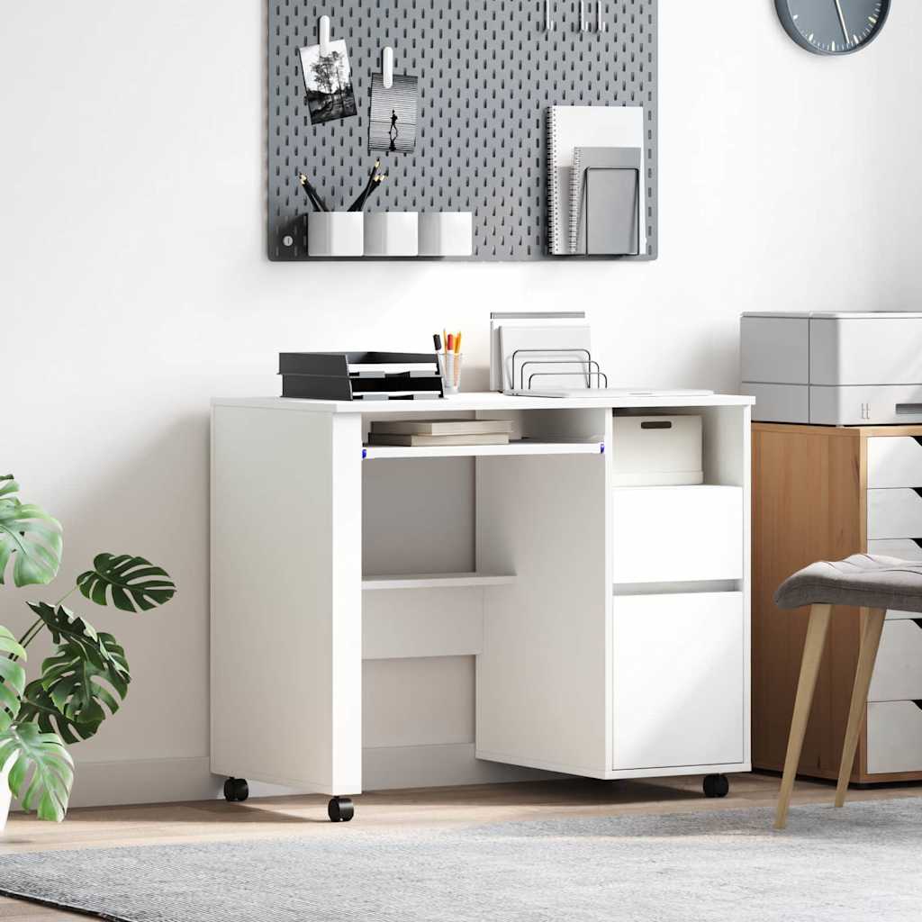 Desk with Wheels White 91 x 50 x 77 cm Engineered Wood