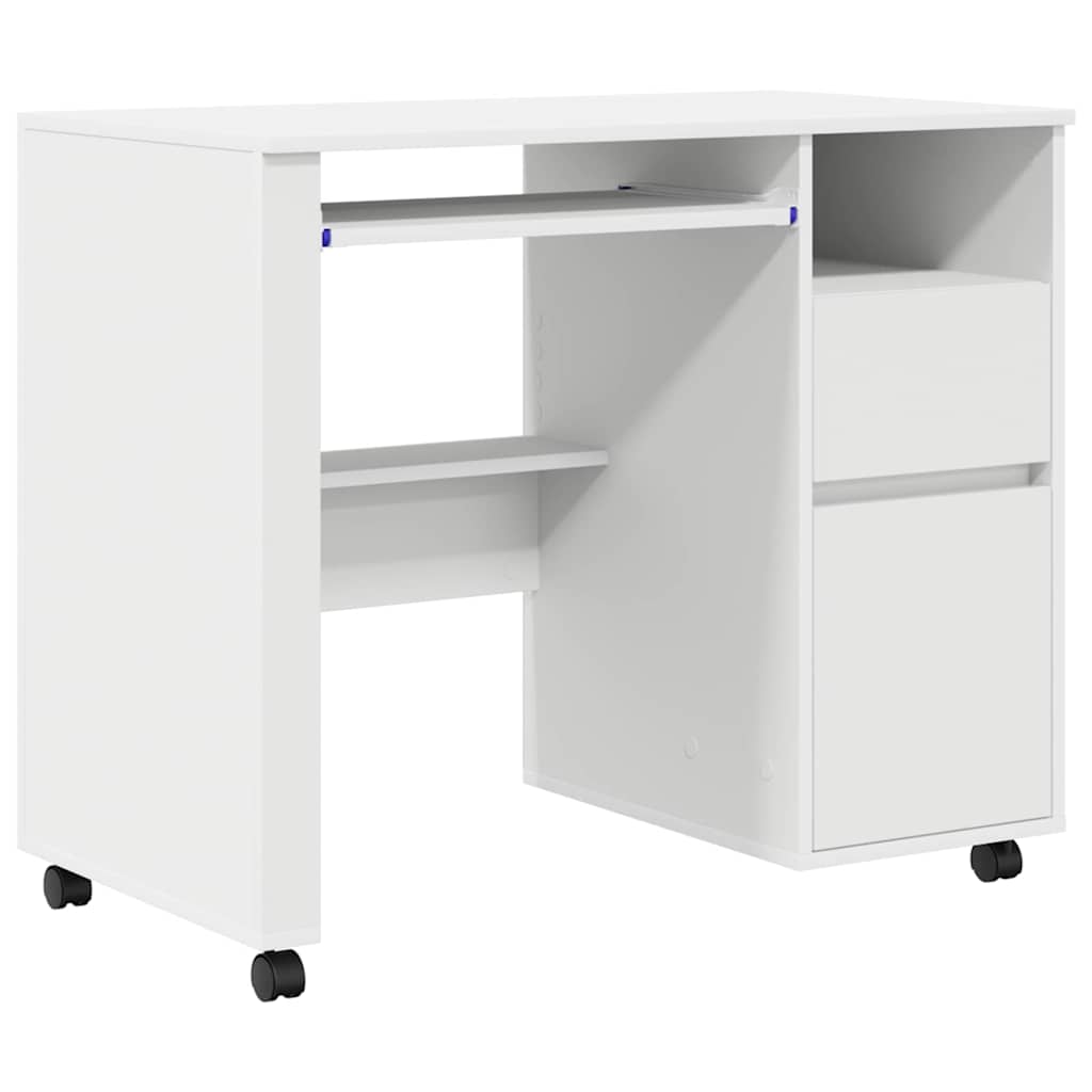 Desk with Wheels White Engineered Wood 91 x 50 x 77 cm