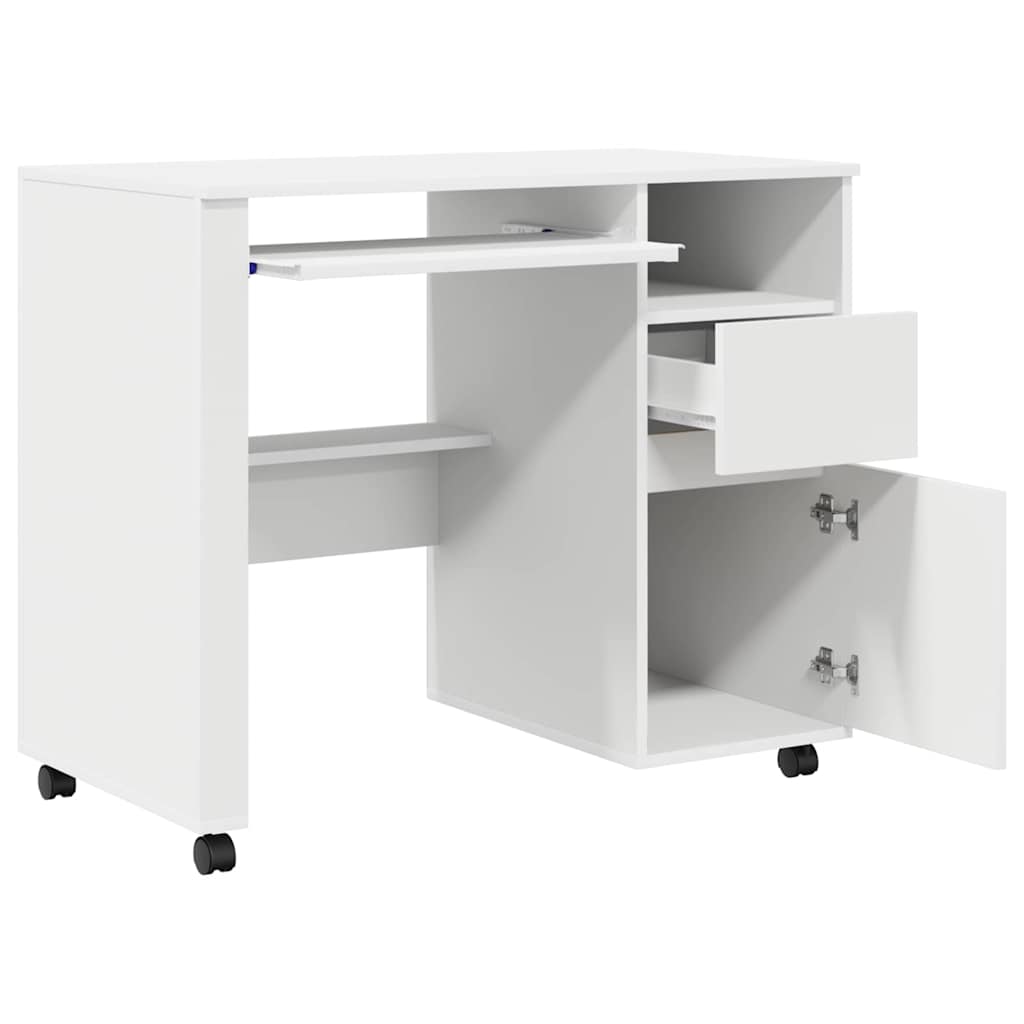 Desk with Wheels White Engineered Wood 91 x 50 x 77 cm