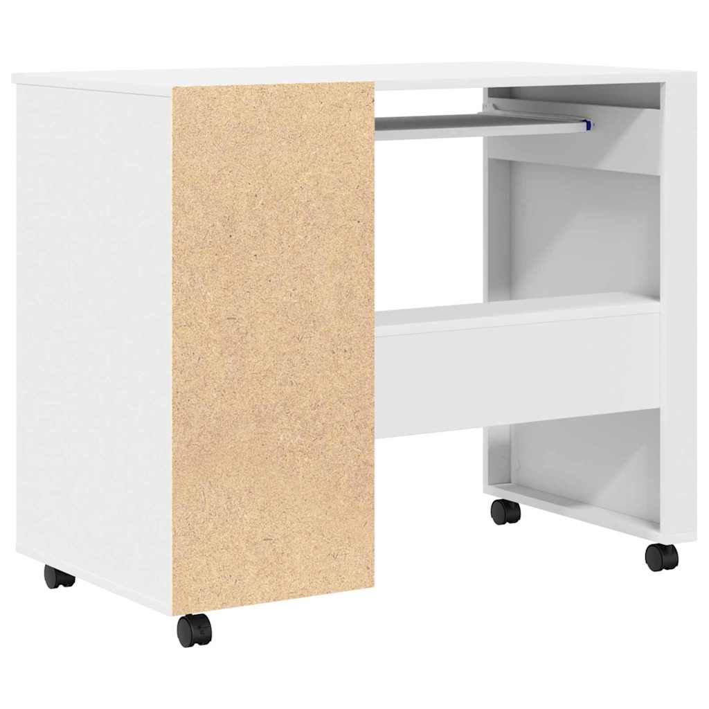 Desk with Wheels White Engineered Wood 91 x 50 x 77 cm