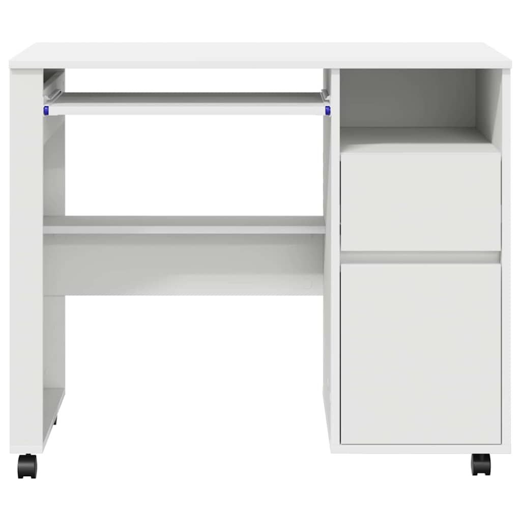 Desk with Wheels White Engineered Wood 91 x 50 x 77 cm
