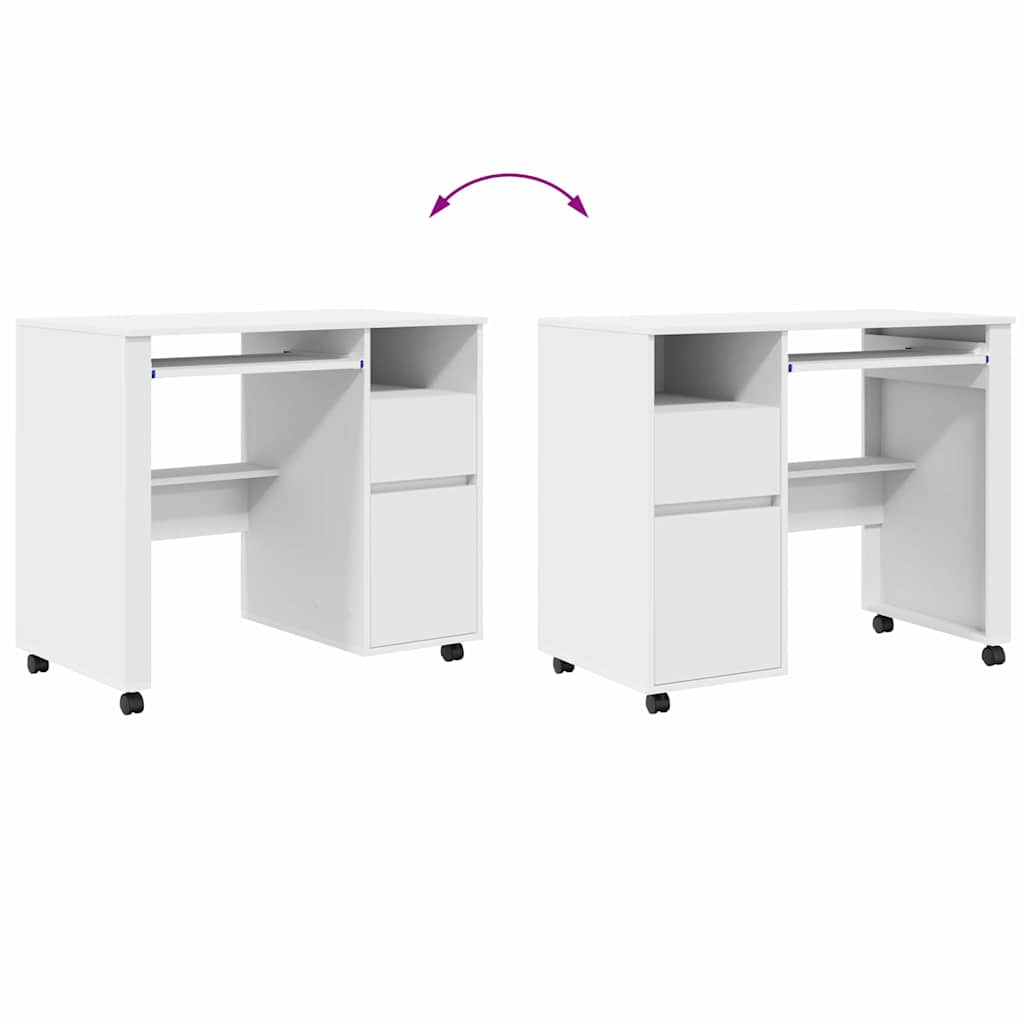Desk with Wheels White Engineered Wood 91 x 50 x 77 cm
