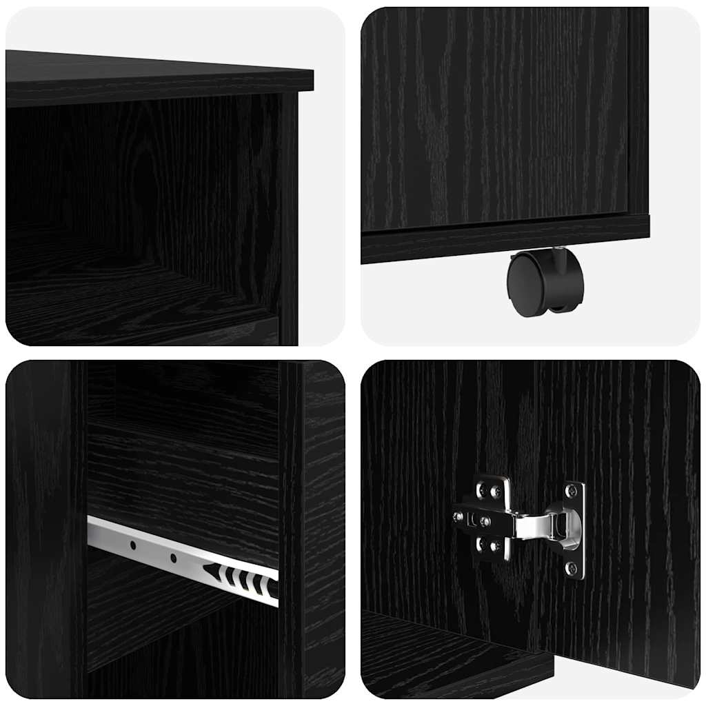 Desk with Wheels Black Oak Engineered Wood 91 x 50 x 77 cm