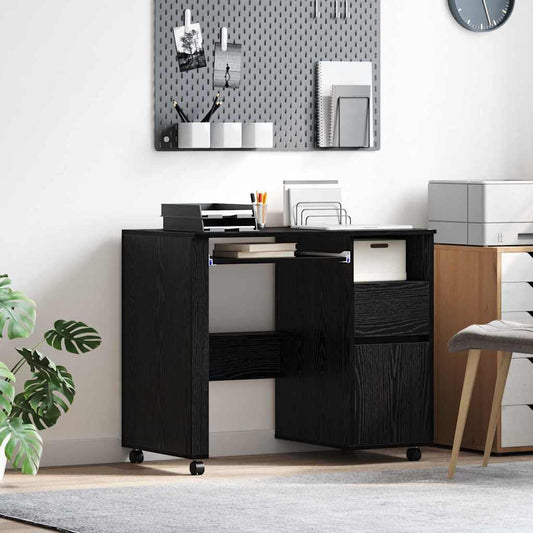 Desk with Wheels Black Oak 91 x 50 x 77 cm Engineered Wood