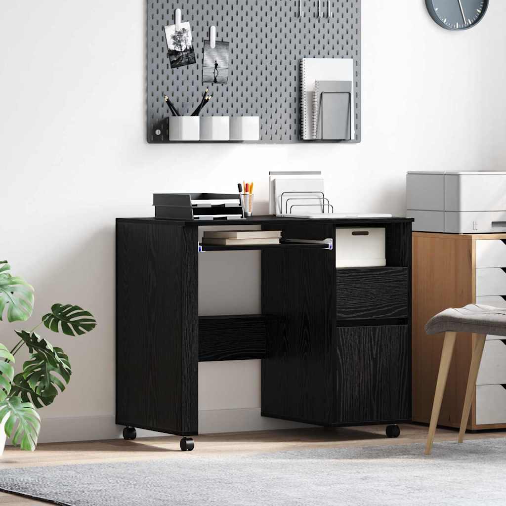 Desk with Wheels Black Oak Engineered Wood 91 x 50 x 77 cm