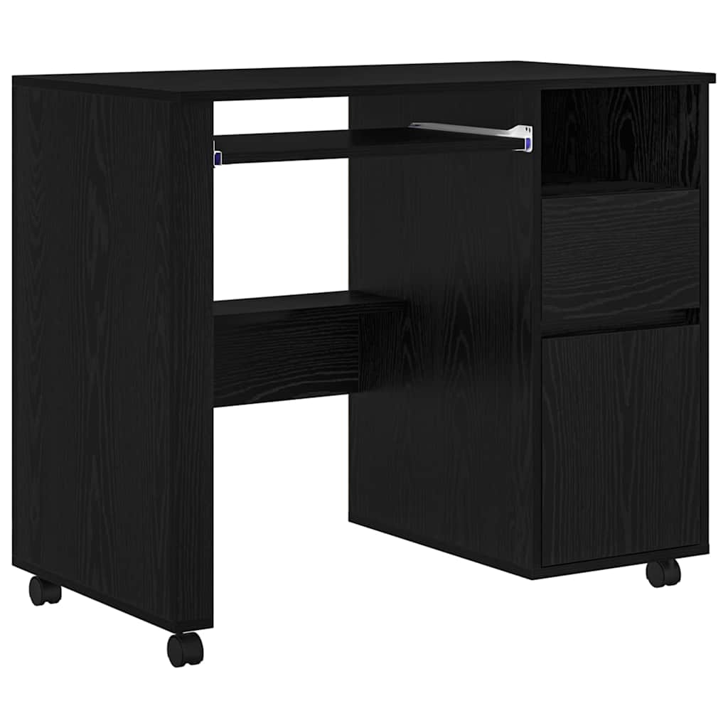Desk with Wheels Black Oak Engineered Wood 91 x 50 x 77 cm