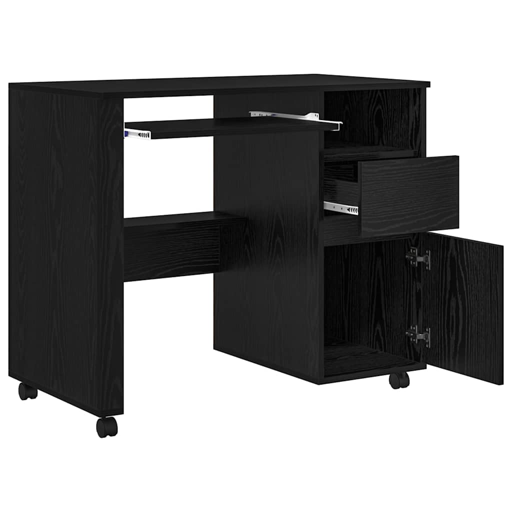 Desk with Wheels Black Oak Engineered Wood 91 x 50 x 77 cm