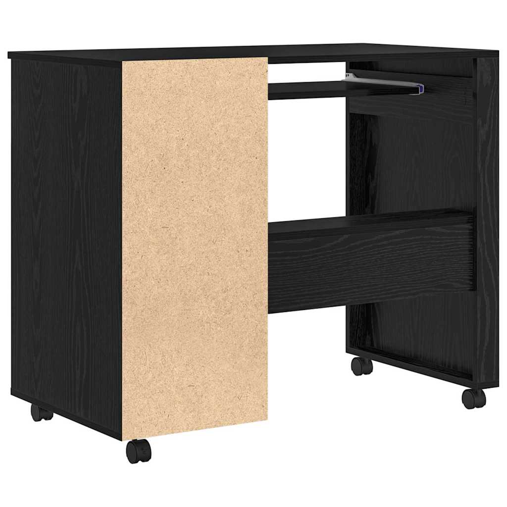 Desk with Wheels Black Oak Engineered Wood 91 x 50 x 77 cm