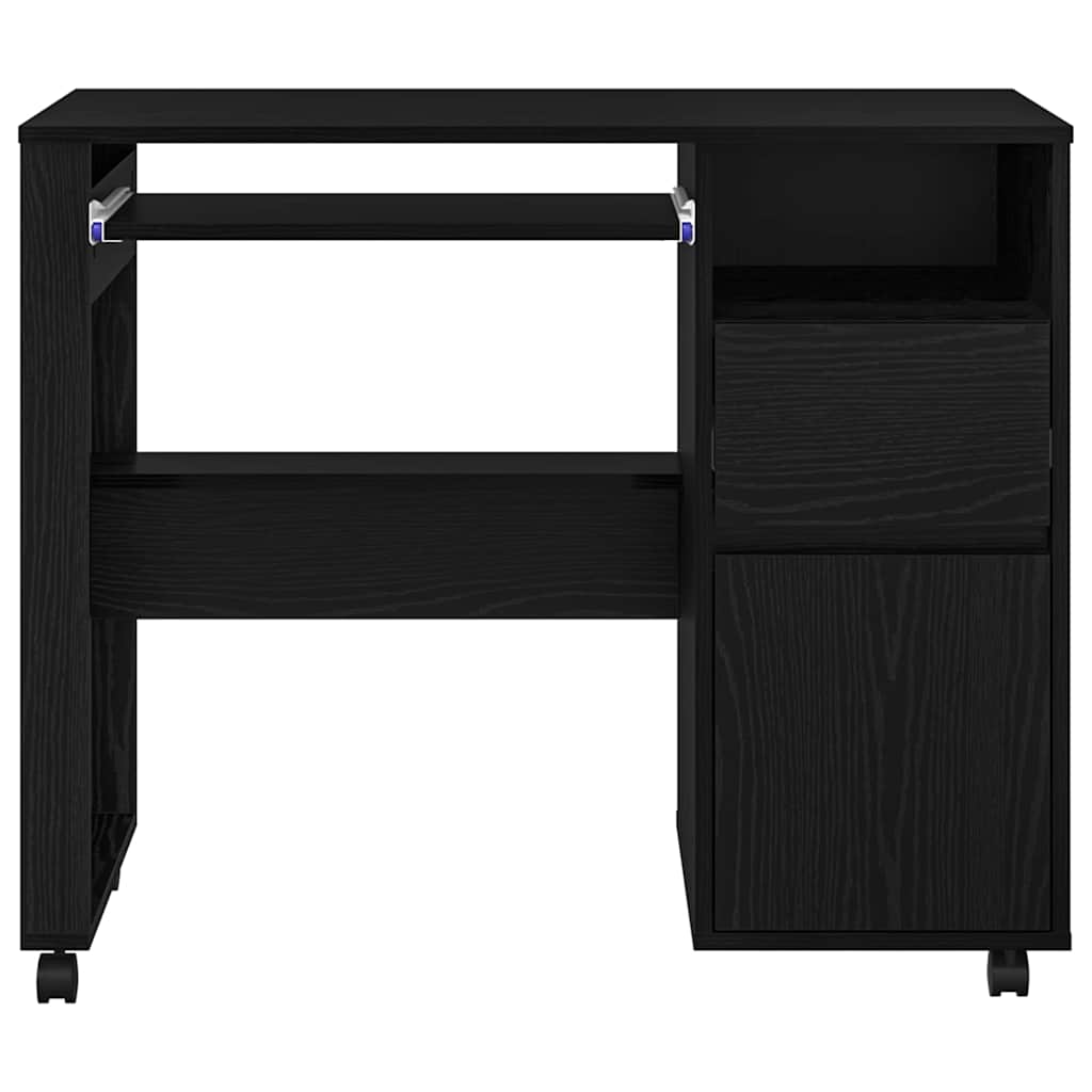 Desk with Wheels Black Oak Engineered Wood 91 x 50 x 77 cm