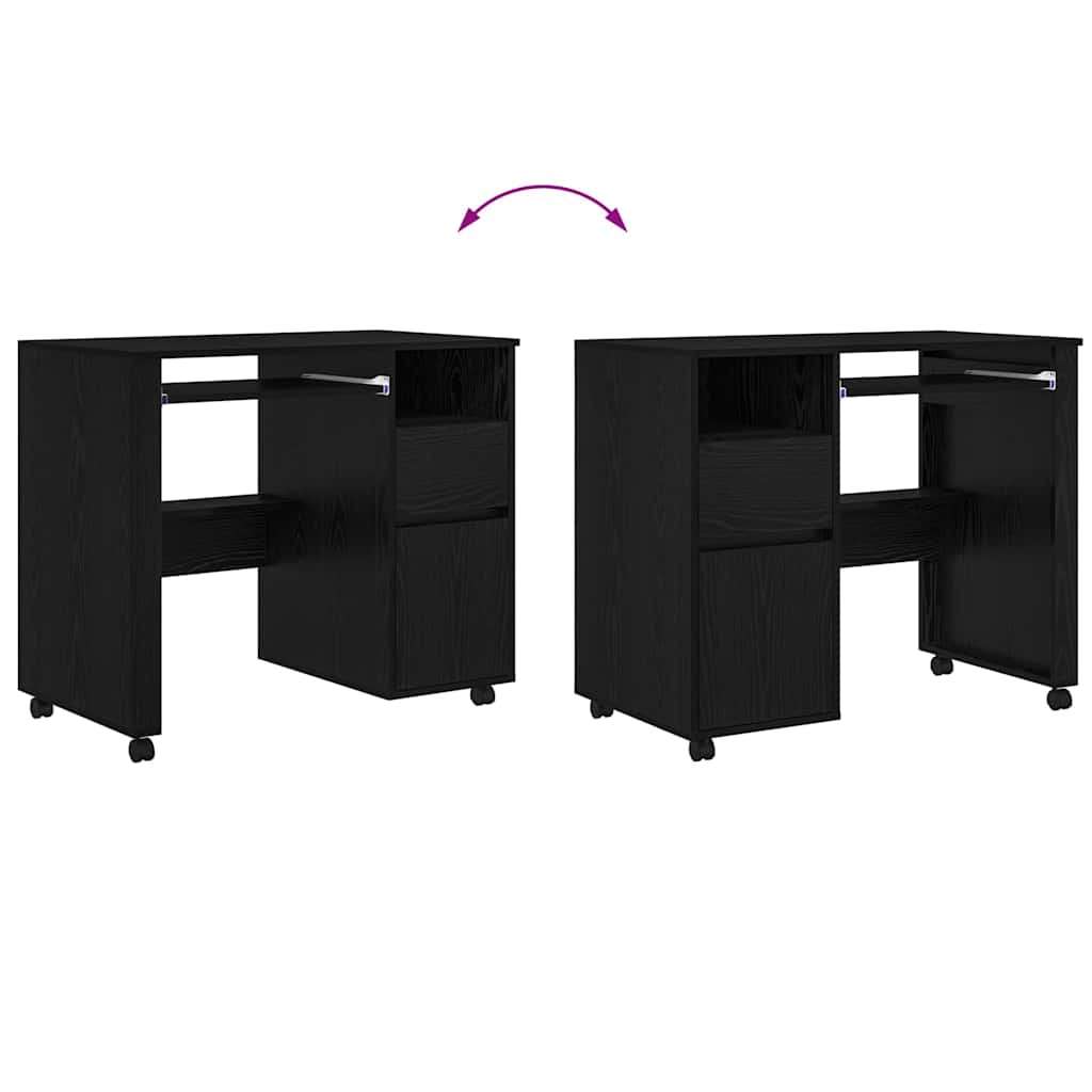 Desk with Wheels Black Oak Engineered Wood 91 x 50 x 77 cm