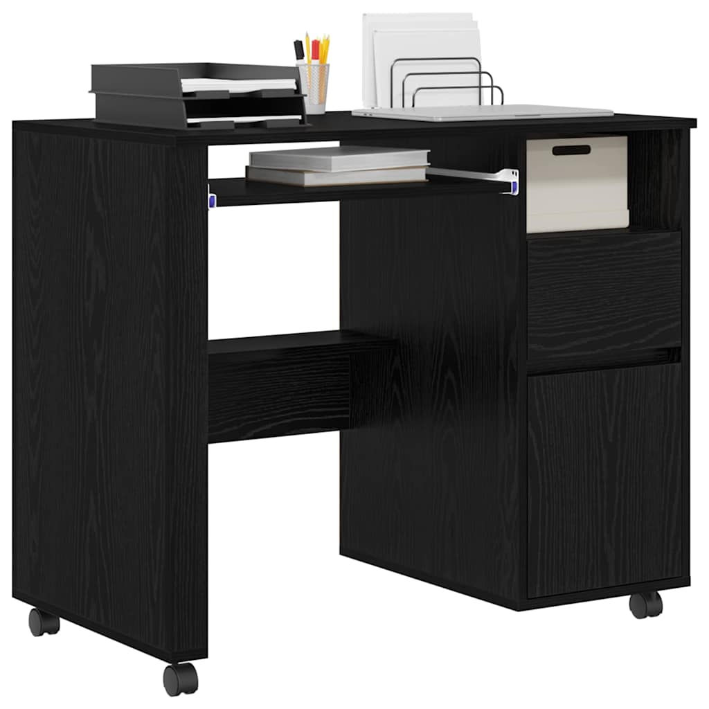 Desk with Wheels Black Oak Engineered Wood 91 x 50 x 77 cm