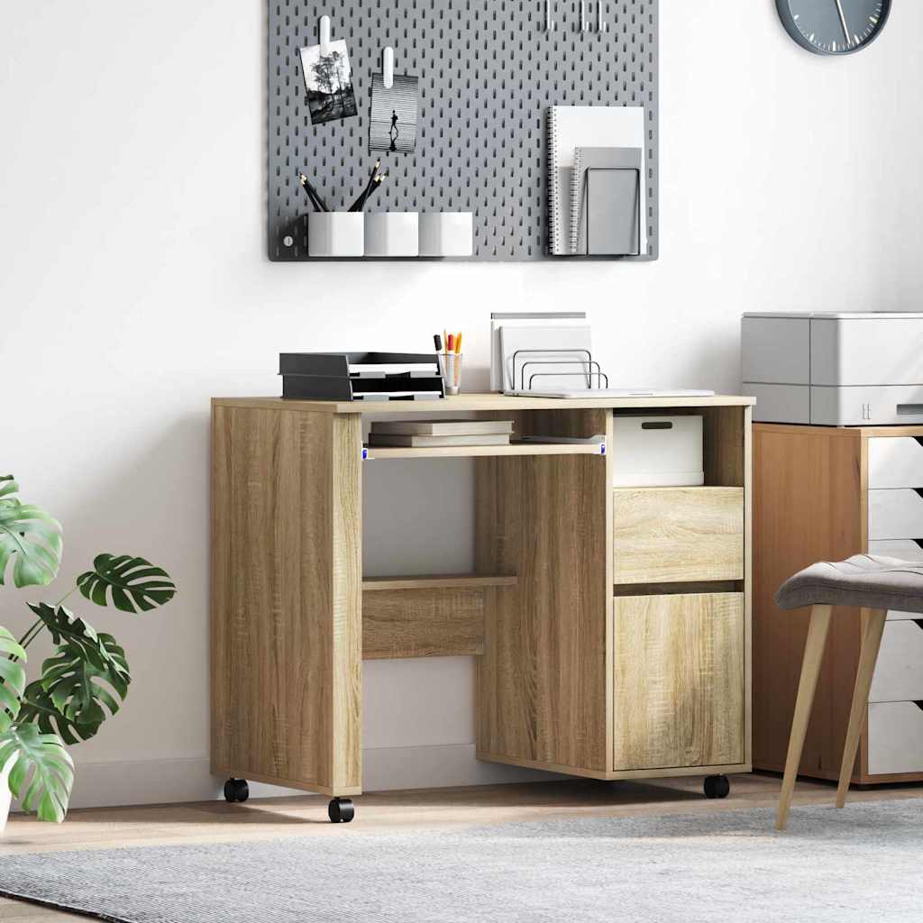 Desk with Wheels Sonoma Oak Engineered Wood 91 x 50 x 77 cm