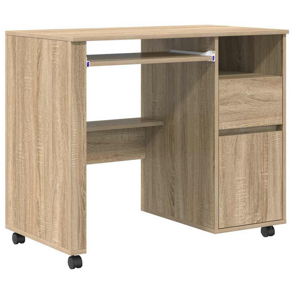 Desk with Wheels Sonoma Oak Engineered Wood 91 x 50 x 77 cm