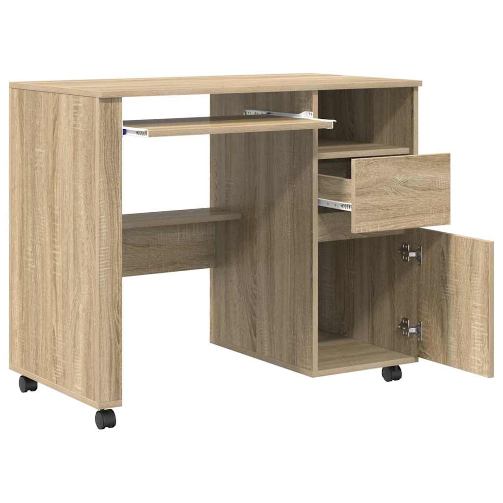 Desk with Wheels Sonoma Oak Engineered Wood 91 x 50 x 77 cm