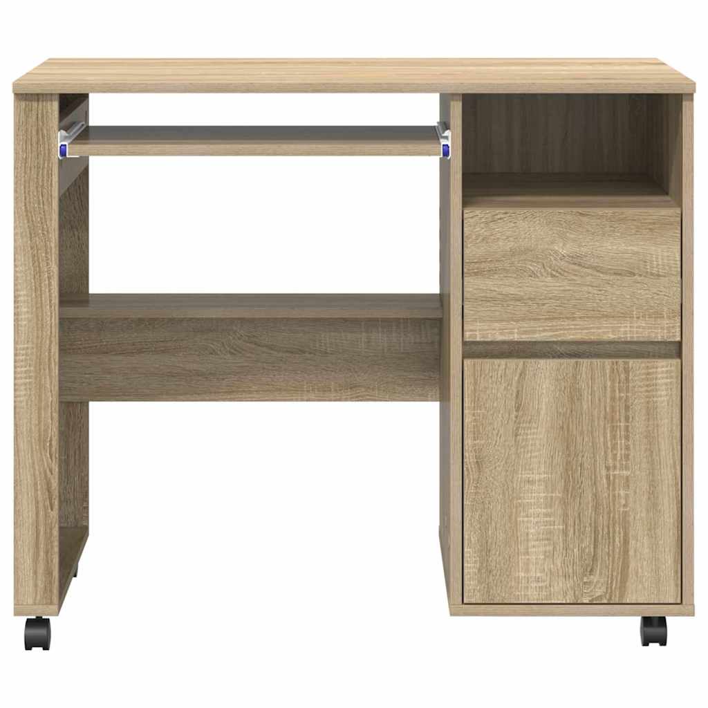 Desk with Wheels Sonoma Oak Engineered Wood 91 x 50 x 77 cm