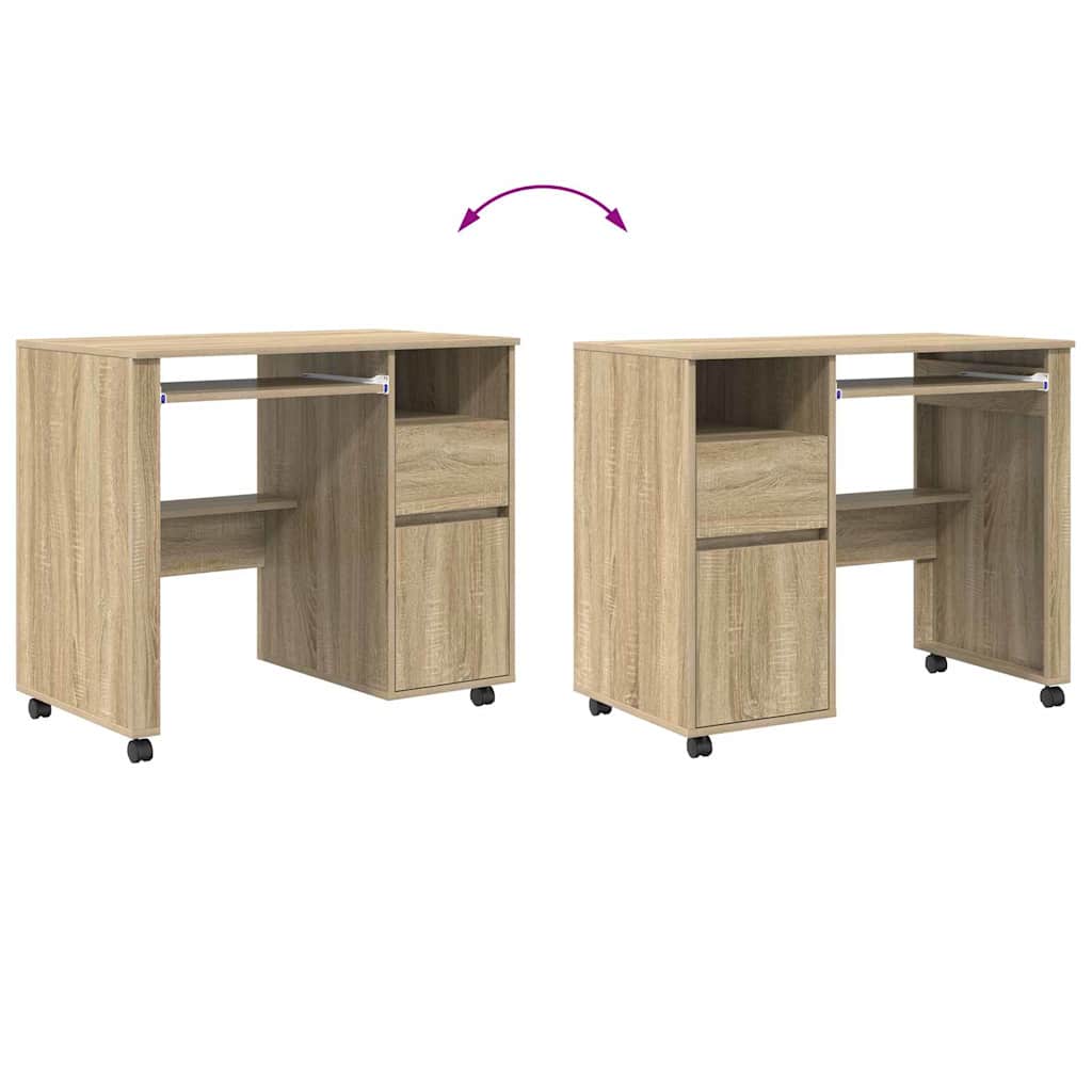 Desk with Wheels Sonoma Oak Engineered Wood 91 x 50 x 77 cm