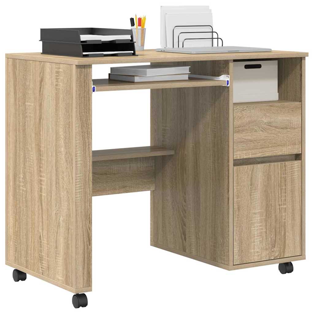 Desk with Wheels Sonoma Oak Engineered Wood 91 x 50 x 77 cm