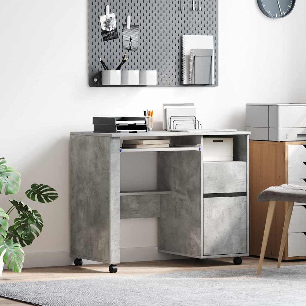 Desk with Wheels Concrete Grey Engineered Wood 91 x 50 x 77 cm