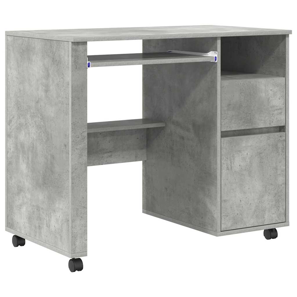 Desk with Wheels Concrete Grey Engineered Wood 91 x 50 x 77 cm