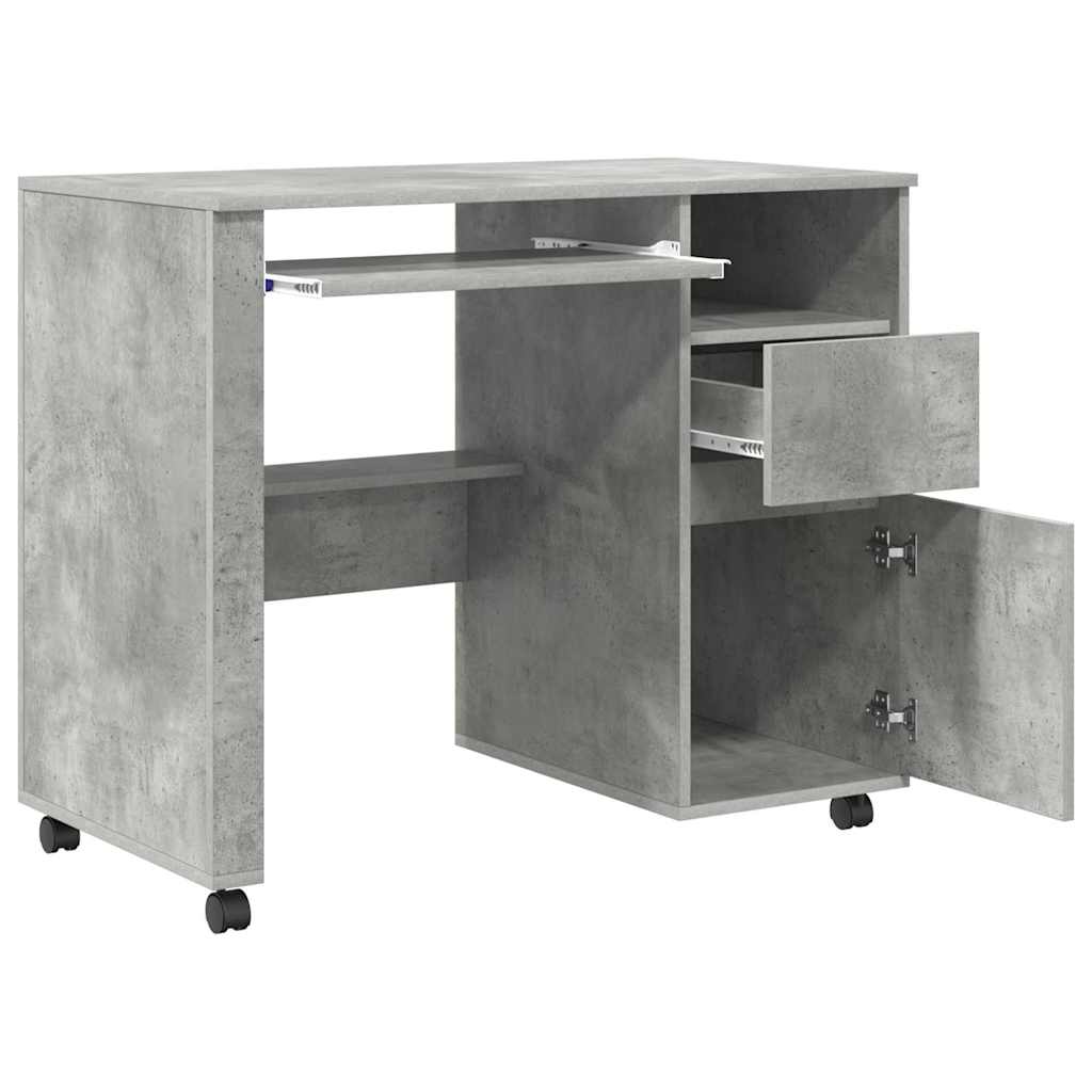 Desk with Wheels Concrete Grey Engineered Wood 91 x 50 x 77 cm