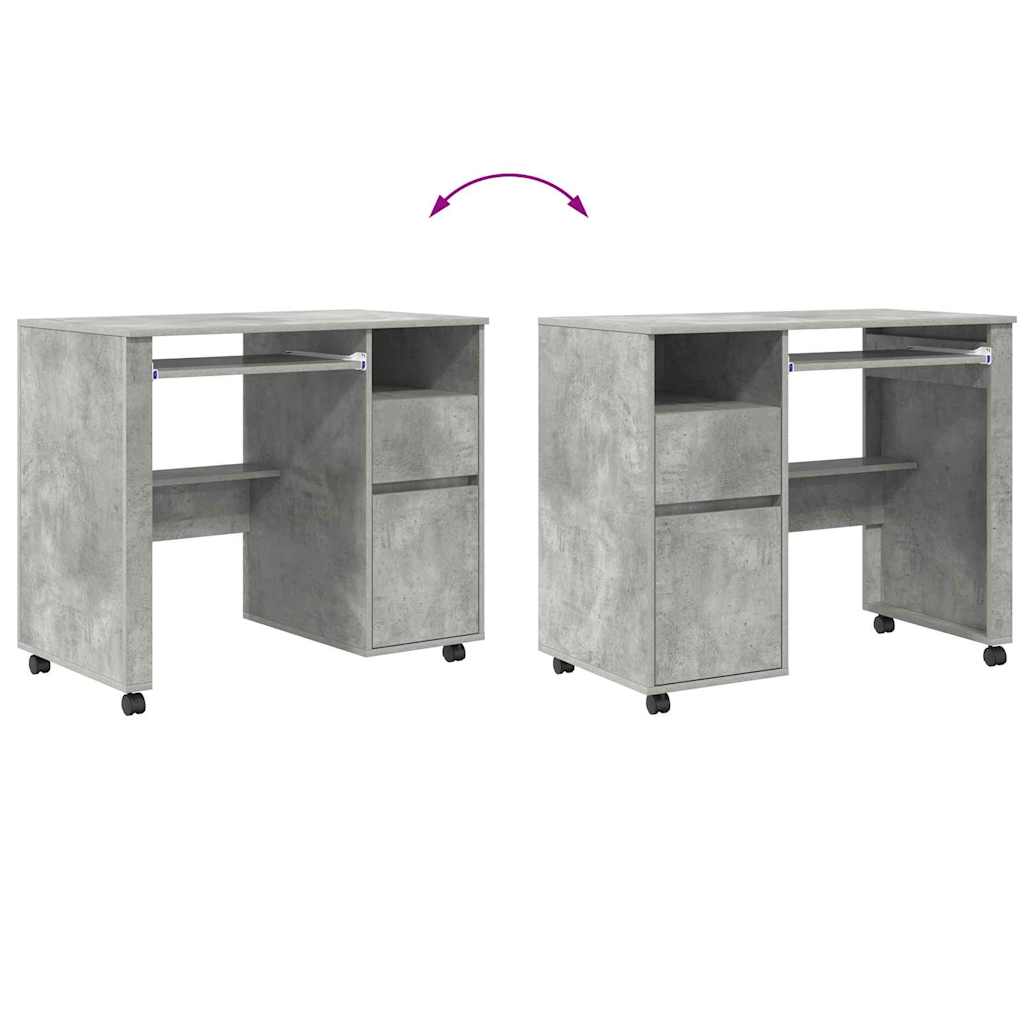 Desk with Wheels Concrete Grey Engineered Wood 91 x 50 x 77 cm